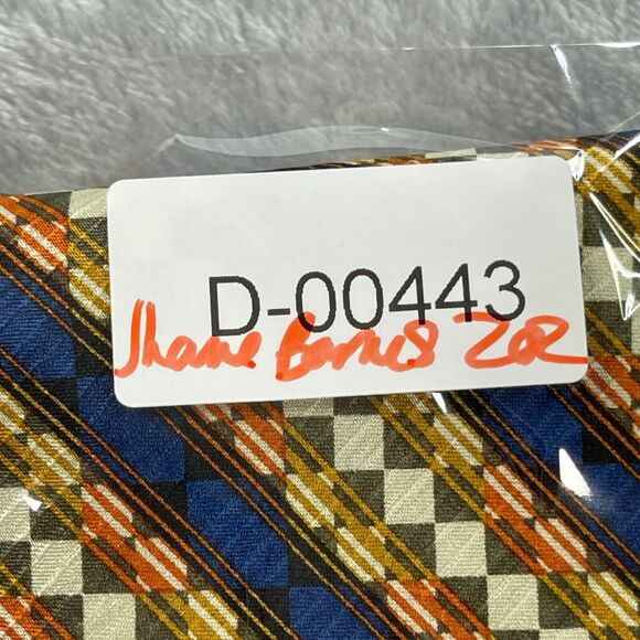 Jhane Barnes Mens Neck Tie 100% Silk Made in Japan Navy Gold Geometric Stripe - Picture 13 of 13